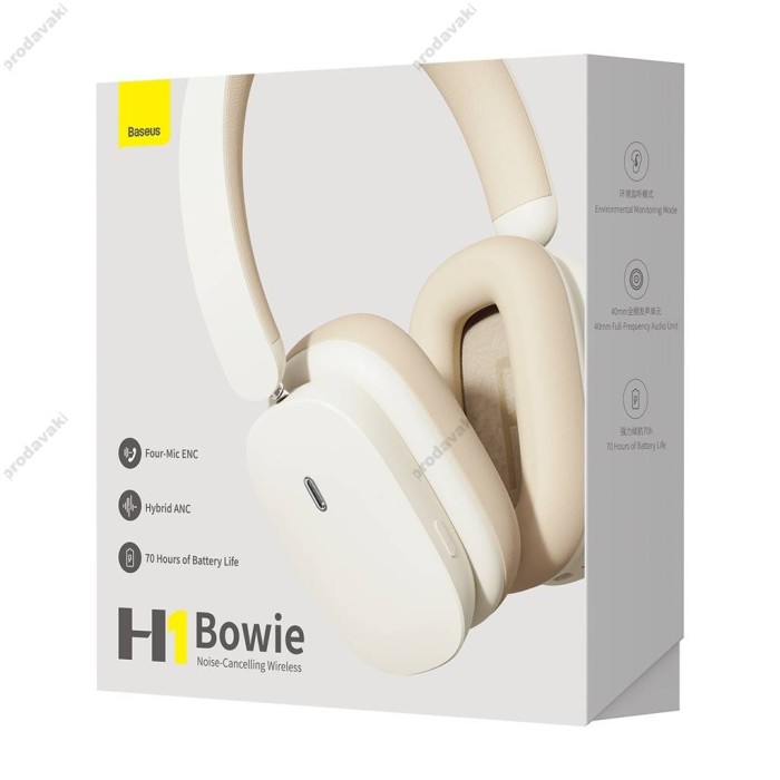 Бездротові Bluetooth навушники Baseus Bowie H1 Noise-Cancelling Wireless Headphones White (NGTW230002)