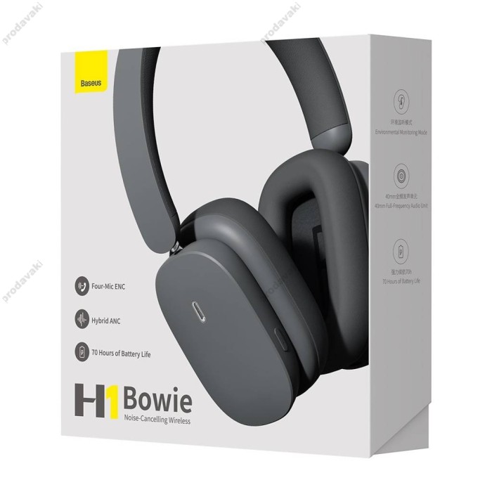 Бездротові Bluetooth навушники Baseus Bowie H1 Noise-Cancellation Wireless Headphones Grey NGTW230213