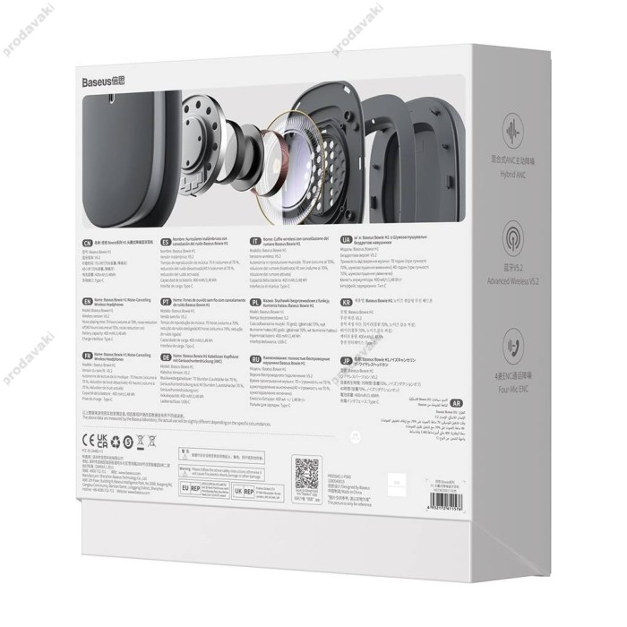 Бездротові Bluetooth навушники Baseus Bowie H1 Noise-Cancellation Wireless Headphones Grey NGTW230213