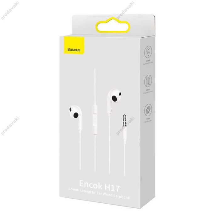 Дротові навушники Baseus H17 Encok lateral in-ear Wired Earphone 3.5mm White NGCR020002