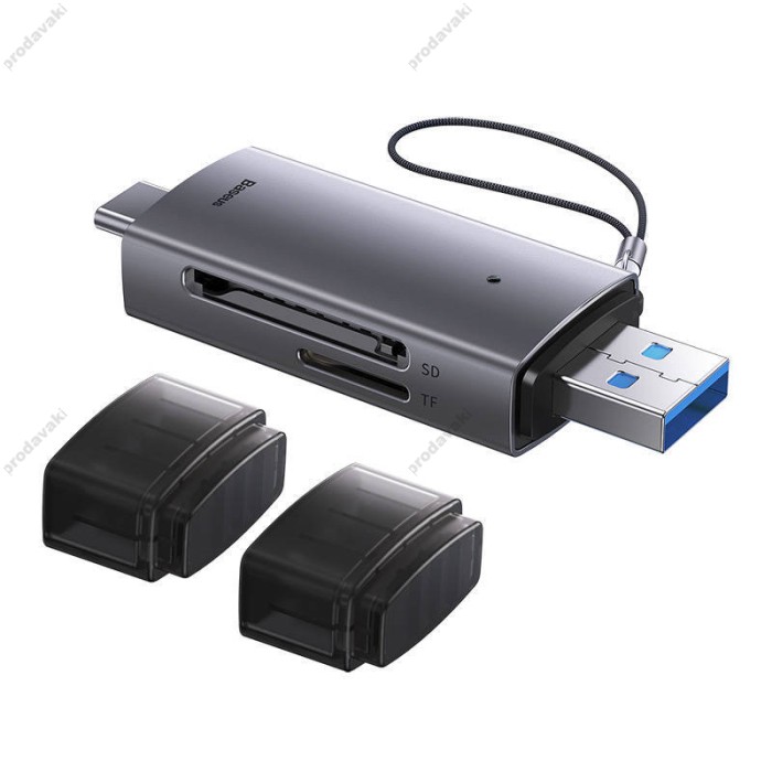 Кардрідер Baseus Lite Series USB-A/Type-C to SD/TF Card Reader Grey WKQX060113