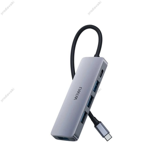 USB-Хаб Wiwu 541BC Alpha 5в1 Type-C to 3xUSB 3.0+USB 2.0+PD Grey