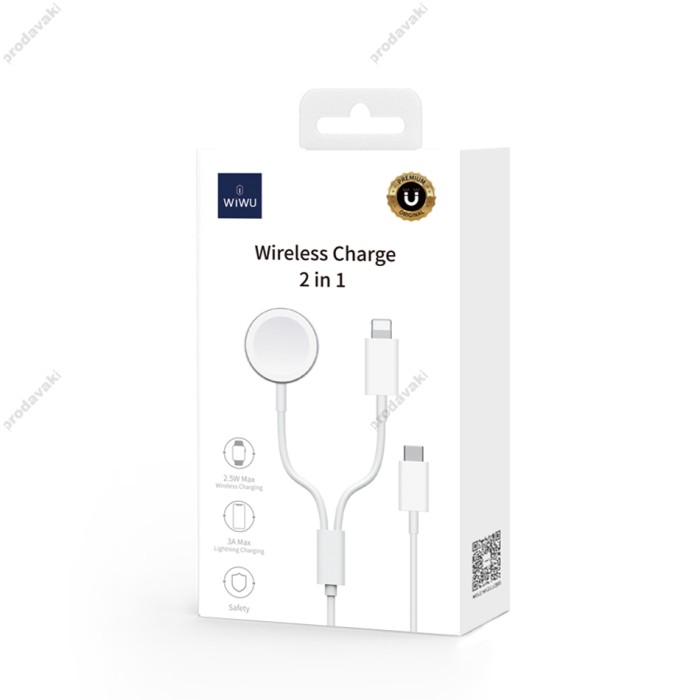 Кабель з бездротовою зарядкою Type-C Wiwu 2 in 1 For Watch M10 1.5m white