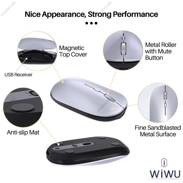 Комп'ютерна мишка WiWU Dual Model Premium Wireless Mouse with Bluetooth and 2.4G Wireless Mouse WM104 Silver