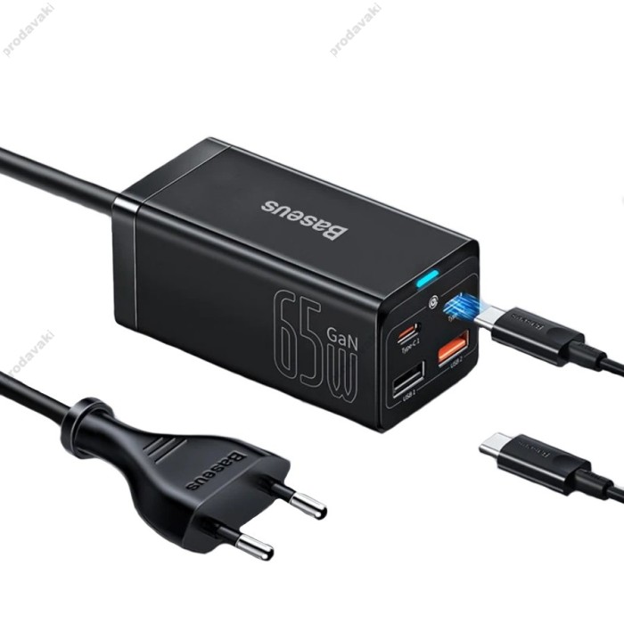 Мережевий зарядний пристрій Baseus GaN3 Pro Desktop Fast Charger 2C+2USB 65W EU Black + Cable Type-C to Type-C