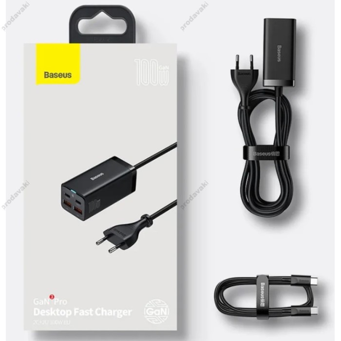 Мережевий зарядний пристрій Baseus GaN3 Pro Desktop Fast Charger 2U+2C 100W EU Black (CCGP000101)
