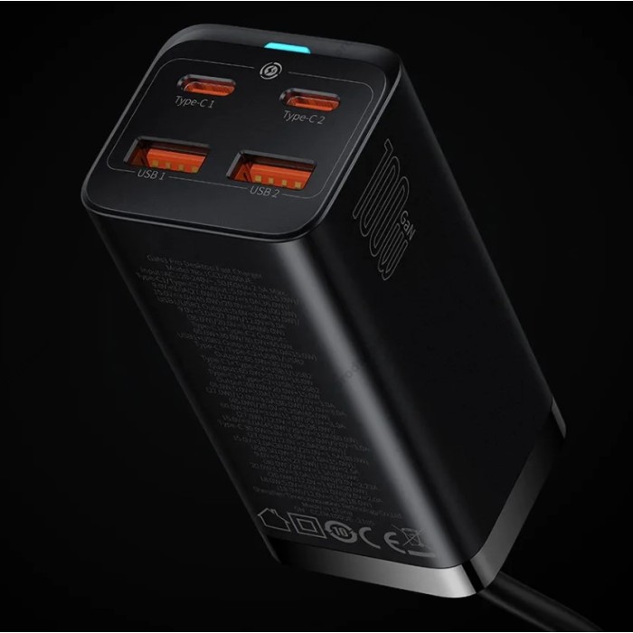 Мережевий зарядний пристрій Baseus GaN3 Pro Desktop Fast Charger 2U+2C 100W EU Black (CCGP000101)