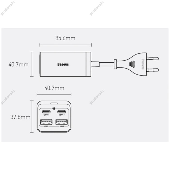 Мережевий зарядний пристрій Baseus GaN3 Pro Desktop Fast Charger 2C+2USB 65W EU Black + Cable Type-C to Type-C