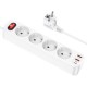 Подовжувач мережі фільтр HOCO NS1 Aura 4-bit extension 4Plug/1PD20W/2USB/QC3.0/4000W/3A/1,8m White