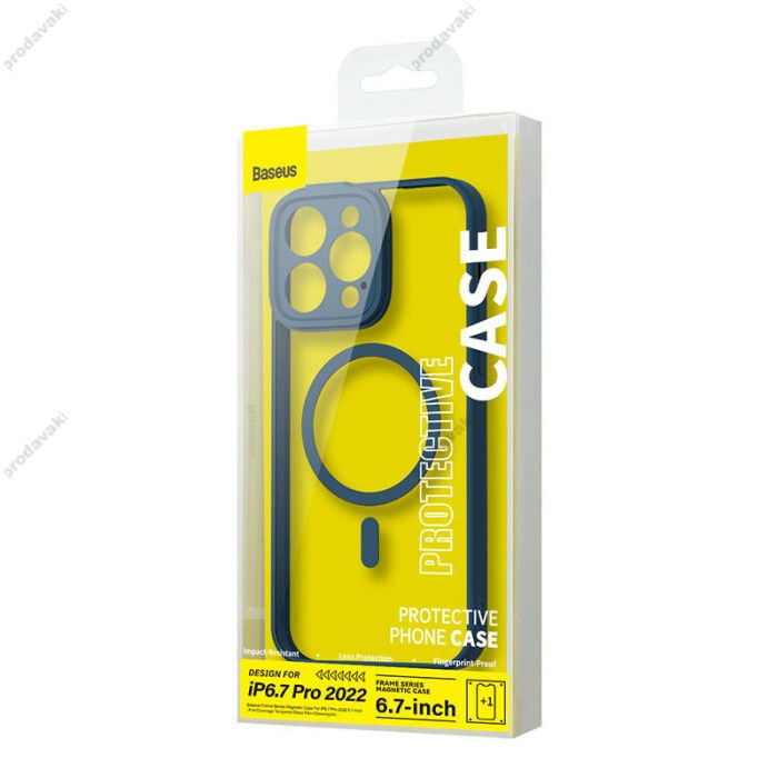 Чохол Baseus Frame Series Magnetic Case+ Скло прозоре 0.22mm для Apple iPhone 14 Pro Max (ARJT030103) Blue