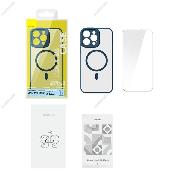 Чохол Baseus Frame Series Magnetic Case+ Скло прозоре 0.22mm для Apple iPhone 14 Pro (ARJT020103) Blue