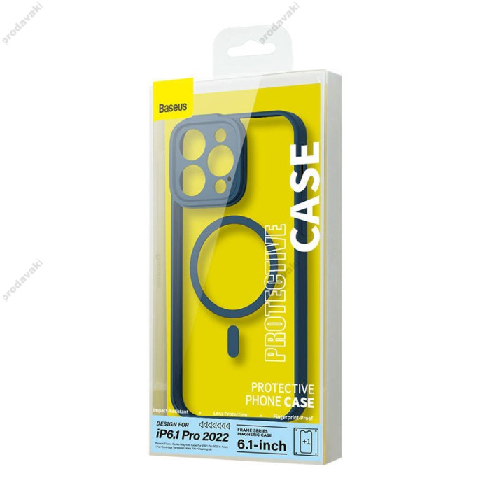 Чохол Baseus Frame Series Magnetic Case+ Скло прозоре 0.22mm для Apple iPhone 14 Pro (ARJT020103) Blue