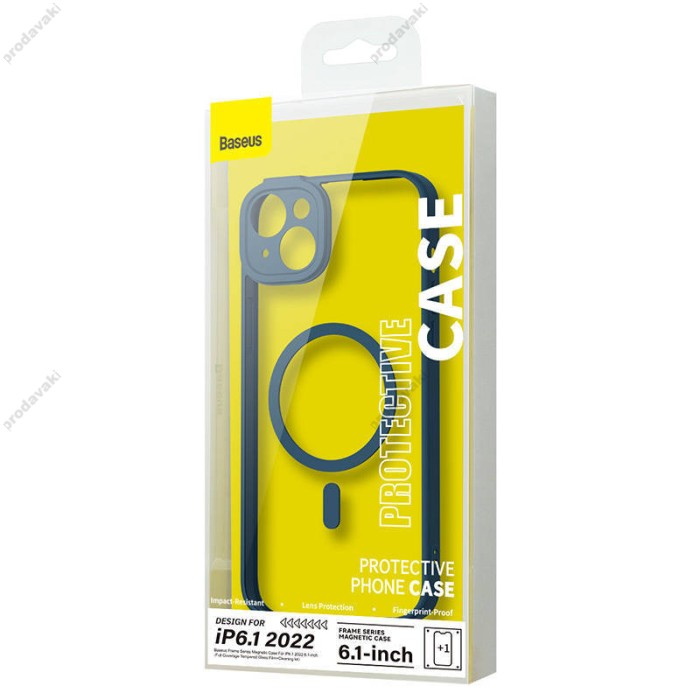 Чохол Baseus Frame Series Magnetic Case+ Скло прозоре 0.22mm для Apple iPhone 14 (ARJT020003) Blue