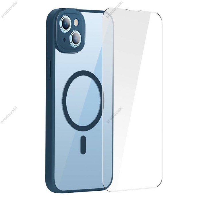 Чохол Baseus Frame Series Magnetic Case+ Скло прозоре 0.22mm для Apple iPhone 14 (ARJT020003) Blue
