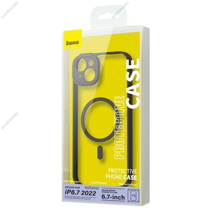Чохол Baseus Frame Series Magnetic Case+ Скло прозоре 0.22mm для Apple iPhone 14 Plus (ARJT030001) Black