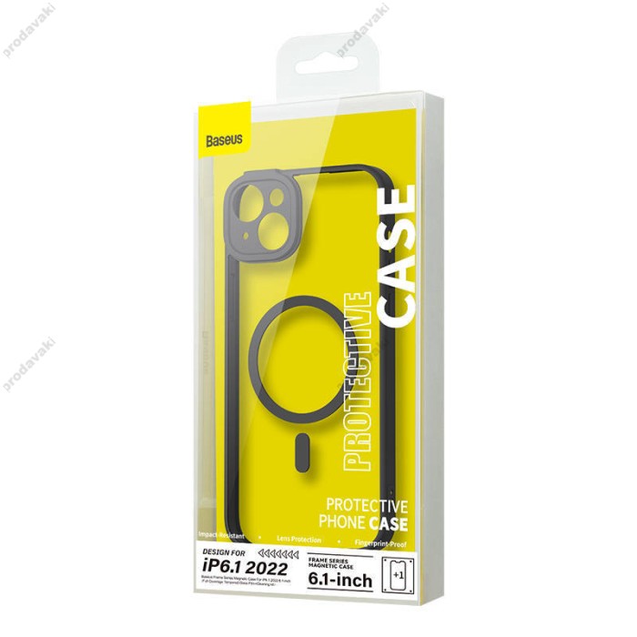 Чохол Baseus Frame Series Magnetic Case+ Скло прозоре 0.22mm для Apple iPhone 14 (ARJT020001) Black