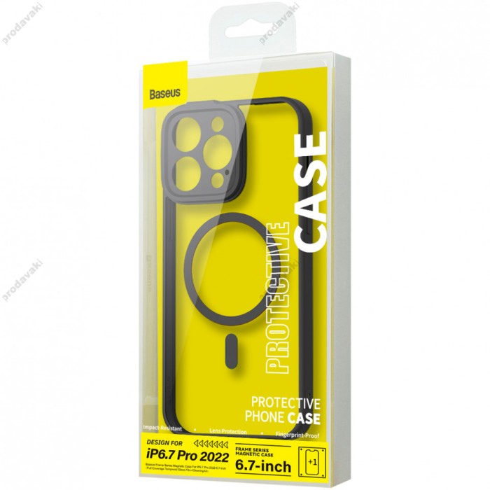 Чохол Baseus Frame Series Magnetic Case+ Скло прозоре 0.22mm для Apple iPhone 14 Pro Max (ARJT030101) Black