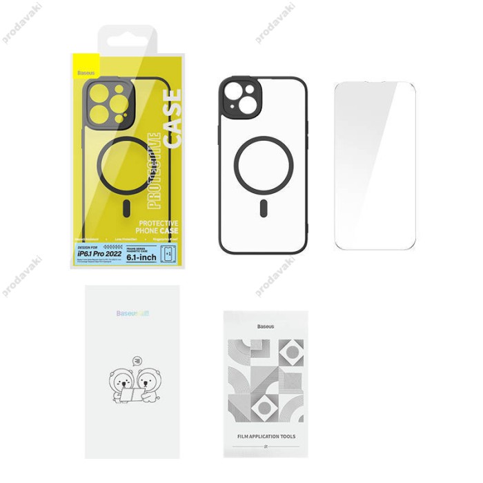 Чохол Baseus Frame Series Magnetic Case+ Скло прозоре 0.22mm для Apple iPhone 14 Pro (ARJT020101) Black