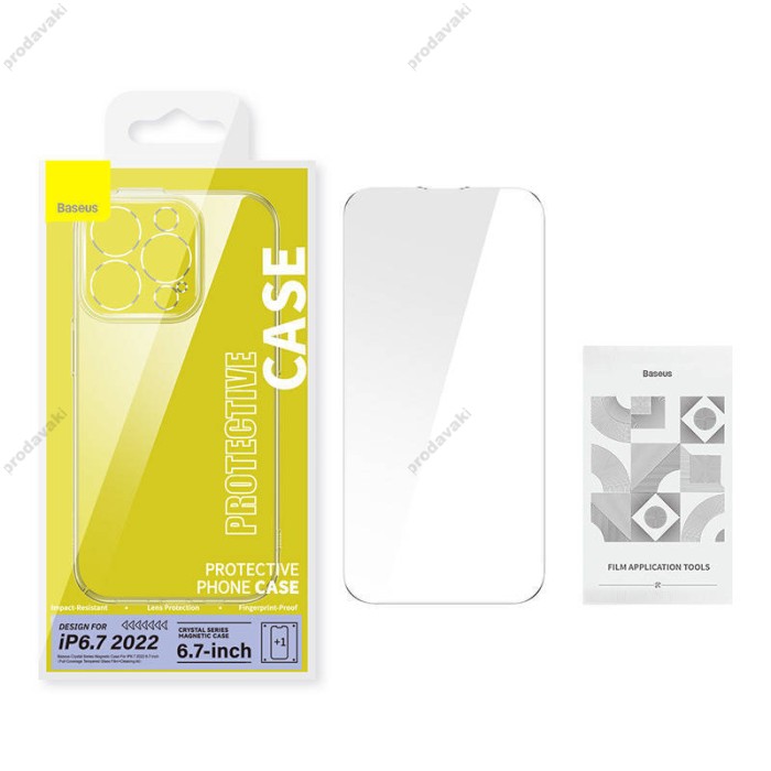 Чохол Baseus Frame Series Magnetic Case+ Скло прозоре 0.22mm для Apple iPhone 14 Plus (ARJC010002) Crystal