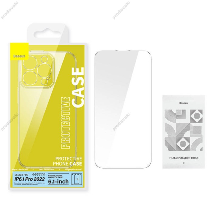 Чохол Baseus Frame Series Magnetic Case+ Скло прозоре 0.22mm для Apple iPhone 14 Pro (ARJC000102) Crystal