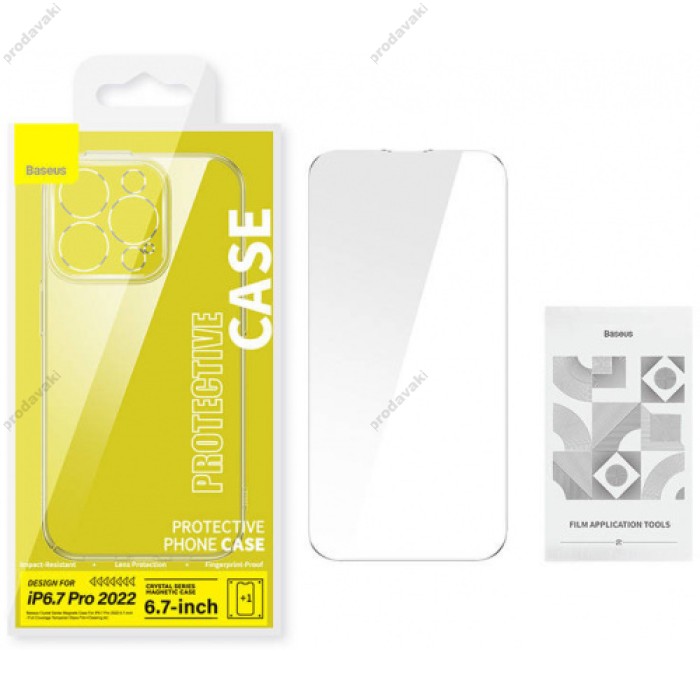 Чохол Baseus Frame Series Magnetic Case+ Скло прозоре 0.22mm для Apple iPhone 14 Pro Max (ARJC010102) Crystal