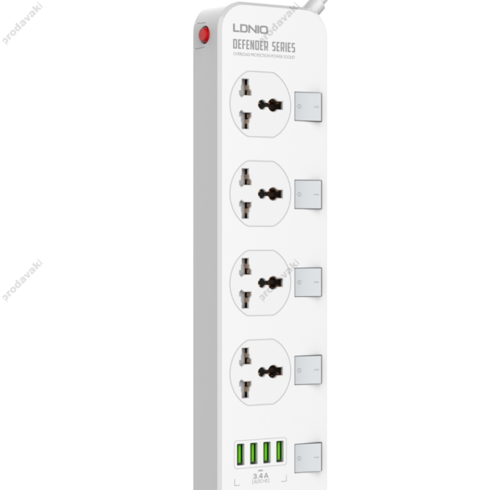 Подовжувач мережі фільтр Ldnio SE4408 - 4 USB 4 Ports  3.4A - White
