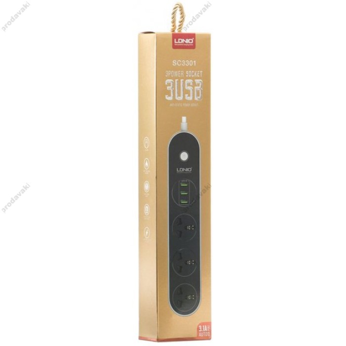Мережевий фільтр (подовжувач) LDNIO SC3301 3 Розетки + 3 USB 1.6 м