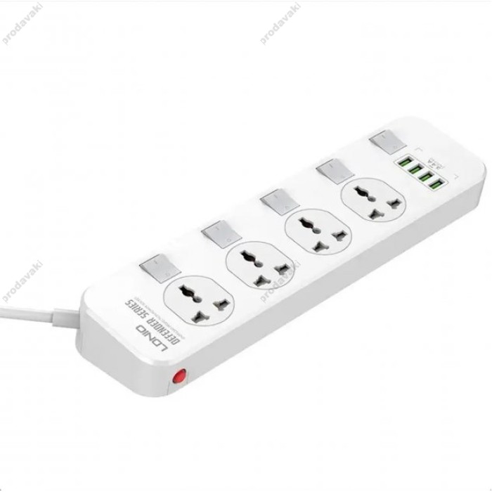 Подовжувач мережі фільтр Ldnio SE4408 - 4 USB 4 Ports  3.4A - White