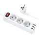 Подовжувач мережі фільтр HOCO NS2 3-position extension cord socket 3USB/3socket/4000W/1,8m White