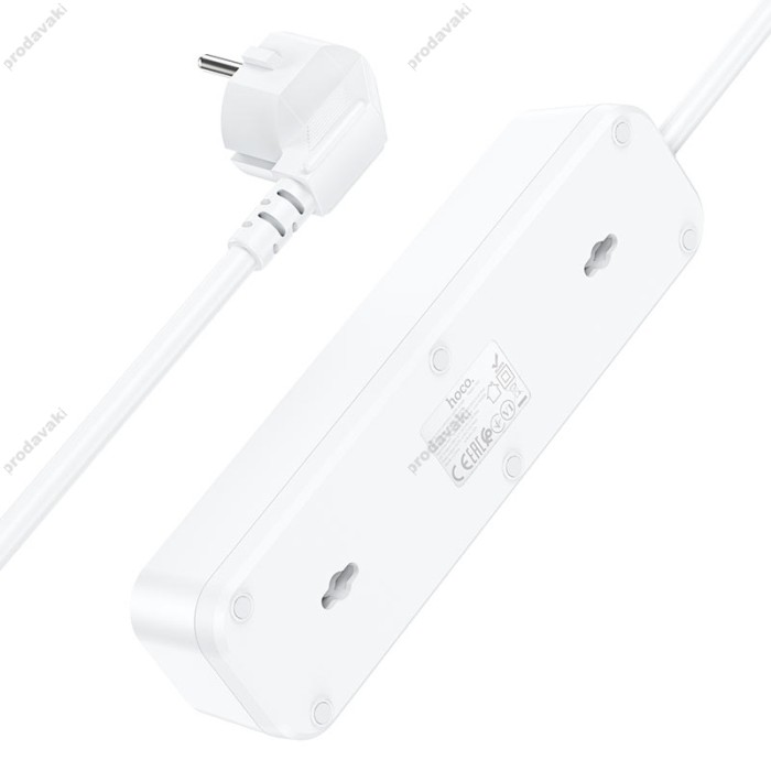Подовжувач мережі фільтр HOCO NS2 3-position extension cord socket 3USB/3socket/4000W/1,8m White