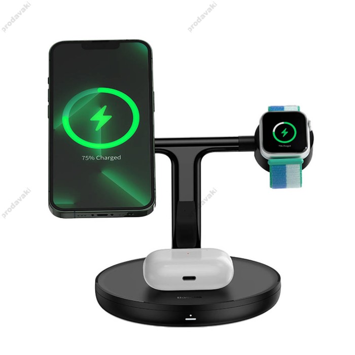 Бездротова зарядка Baseus Swan stand 3in1 magnetic charger with USB Type C cable 1m black (WXTE000101)