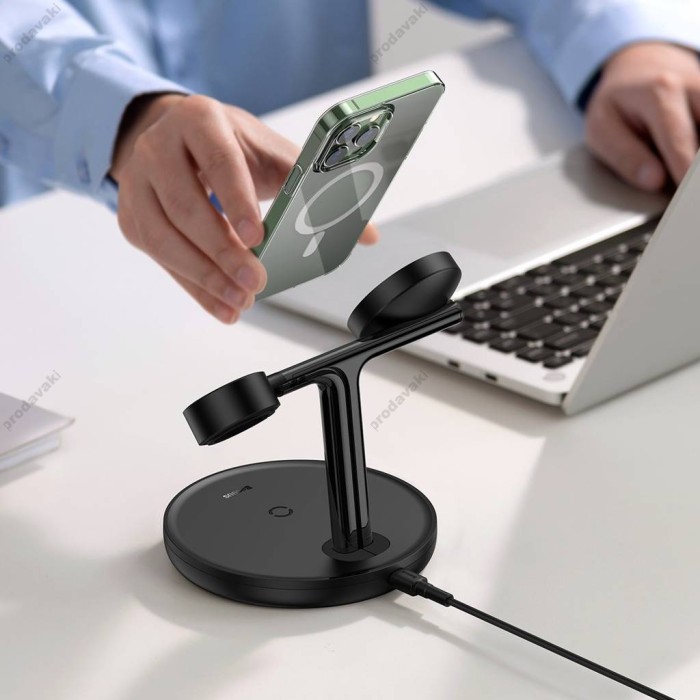 Бездротова зарядка Baseus Swan stand 3in1 magnetic charger with USB Type C cable 1m black (WXTE000101)