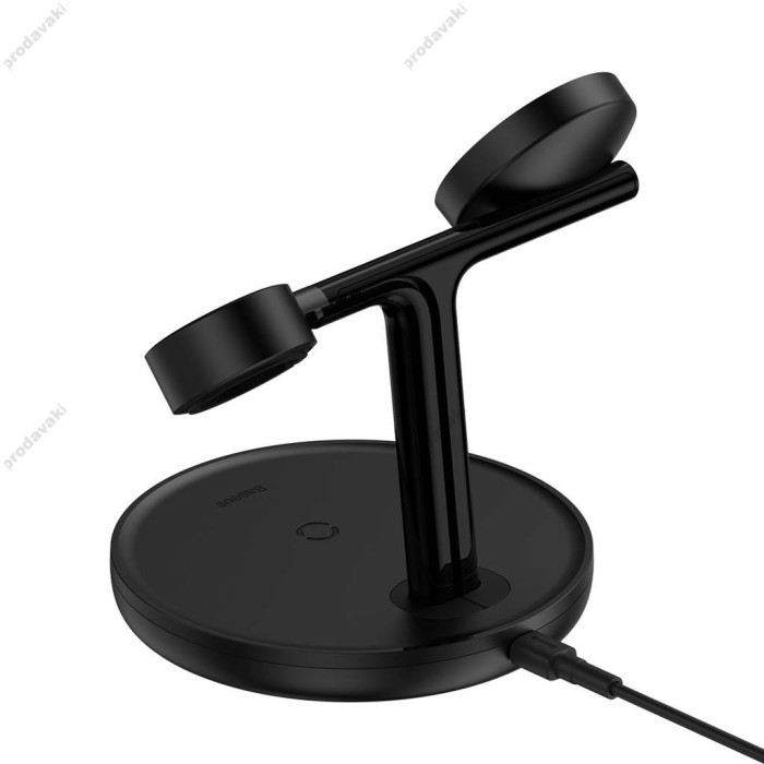 Бездротова зарядка Baseus Swan stand 3in1 magnetic charger with USB Type C cable 1m black (WXTE000101)