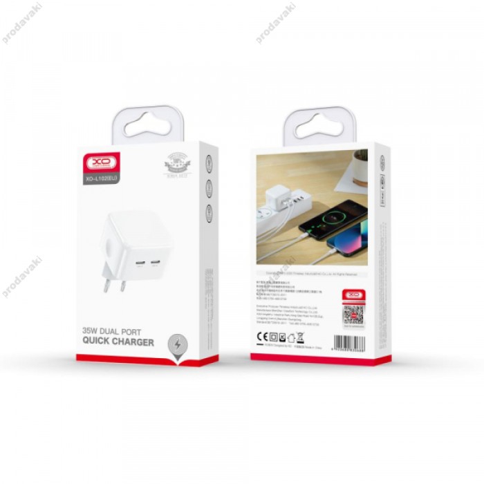 Мережевий зарядний пристрій XO L102 35W dual Type-c port fast charger White