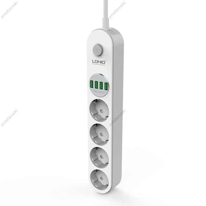 Подовжувач мережевий фільтр LDNIO SE4432 2500W 10A 2.0m 4usb 3.4A white