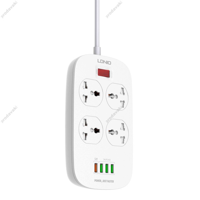 Подовжувач мережевий фільтр Ldnio SC4407 2500W 2m EU Plug 4 USB 4 Sockets QC3.0 3.1A 8W
