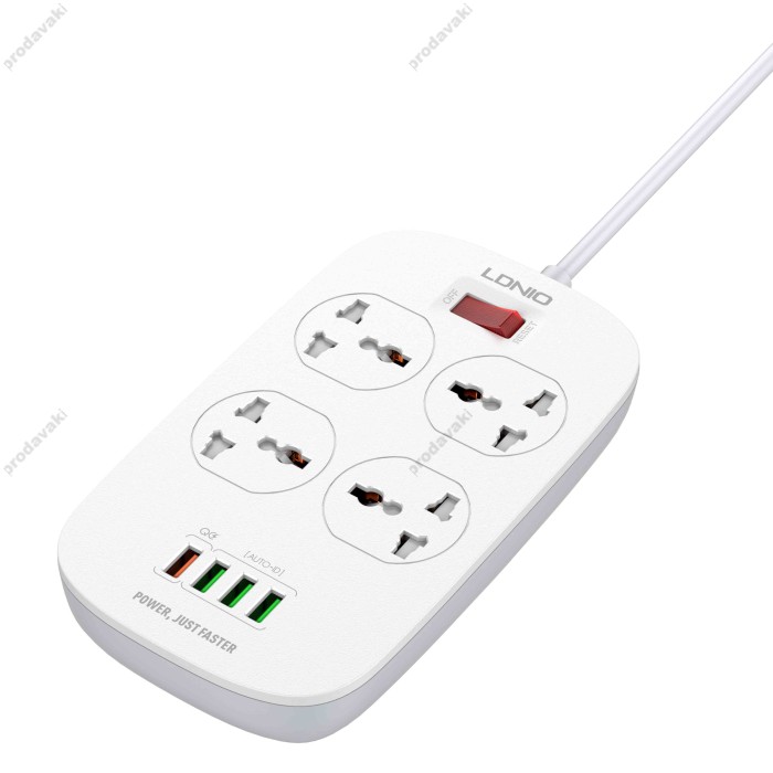 Подовжувач мережевий фільтр Ldnio SC4407 2500W 2m EU Plug 4 USB 4 Sockets QC3.0 3.1A 8W