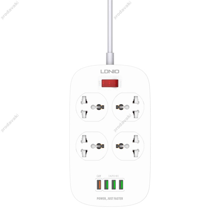 Подовжувач мережевий фільтр Ldnio SC4407 2500W 2m EU Plug 4 USB 4 Sockets QC3.0 3.1A 8W