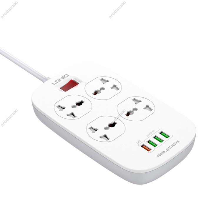 Подовжувач мережевий фільтр Ldnio SC4407 2500W 2m EU Plug 4 USB 4 Sockets QC3.0 3.1A 8W