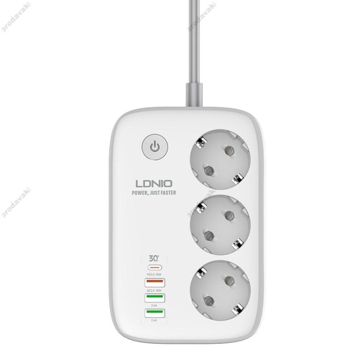 Подовжувач мережевий фільтр LDNIO c Wi-Fi SEW3452 3USB/1Type-C 3 Sockets QC/PD 30W/10A 2m EU Plug white