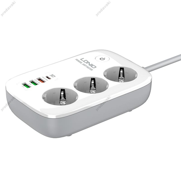 Подовжувач мережевий фільтр LDNIO c Wi-Fi SEW3452 3USB/1Type-C 3 Sockets QC/PD 30W/10A 2m EU Plug white