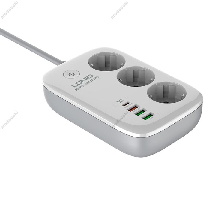 Подовжувач мережевий фільтр LDNIO c Wi-Fi SEW3452 3USB/1Type-C 3 Sockets QC/PD 30W/10A 2m EU Plug white