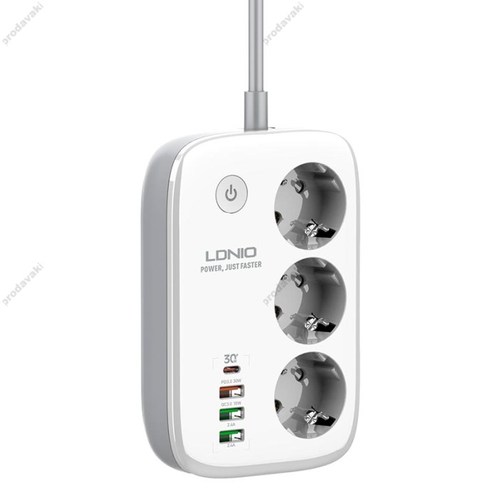 Подовжувач мережевий фільтр LDNIO c Wi-Fi SEW3452 3USB/1Type-C 3 Sockets QC/PD 30W/10A 2m EU Plug white