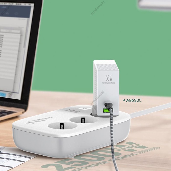 Подовжувач мережевий фільтр LDNIO c Wi-Fi SEW3452 3USB/1Type-C 3 Sockets QC/PD 30W/10A 2m EU Plug white