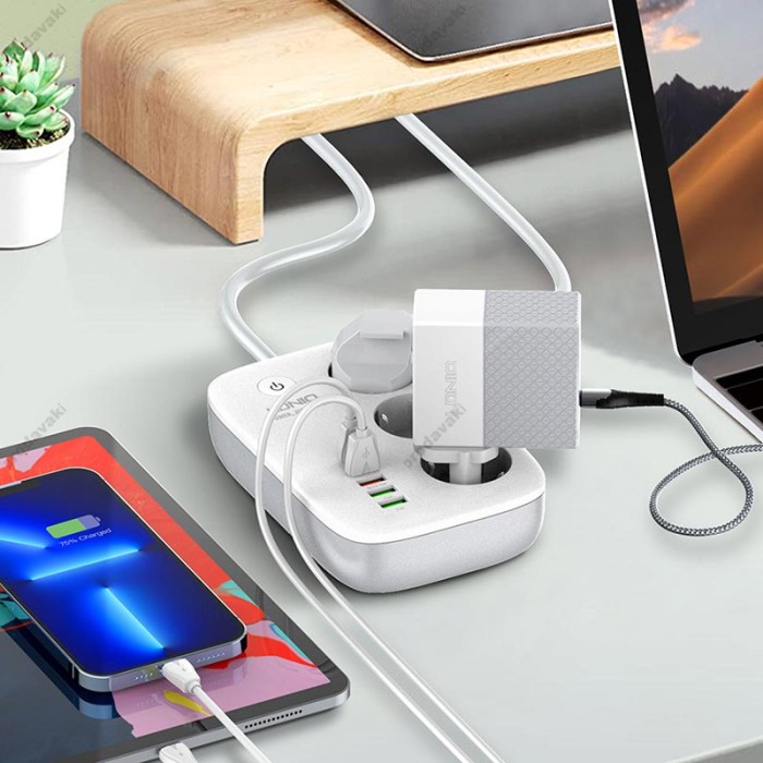 Подовжувач мережевий фільтр LDNIO c Wi-Fi SEW3452 3USB/1Type-C 3 Sockets QC/PD 30W/10A 2m EU Plug white