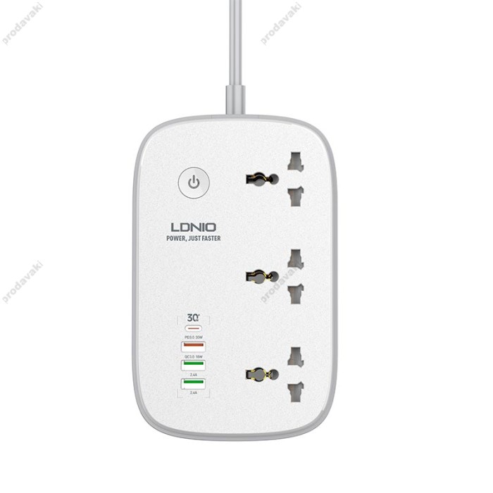 Подовжувач мережевий фільтр LDNIO c Wi-Fi SCW3451 3USB/1Type-C 3 Sockets QC/PD 30W/10A 2m EU Plug white