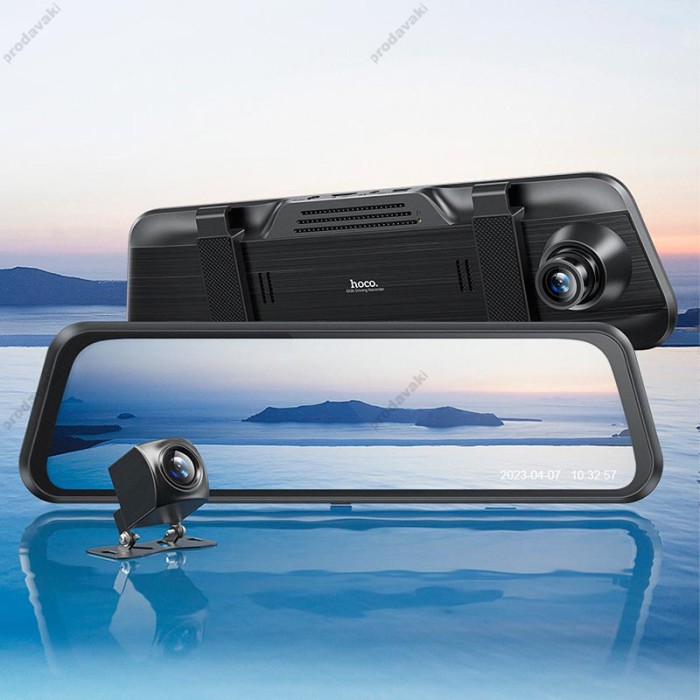 Відеореєстратор HOCO DI36 rearview mirror driving recorder (dual-channel) 1080p 24h Black