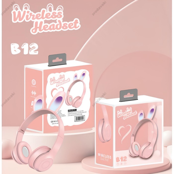 Бездротові Bluetooth навушники CH UK B12 Rabbit Ear BT 5.0 Pink