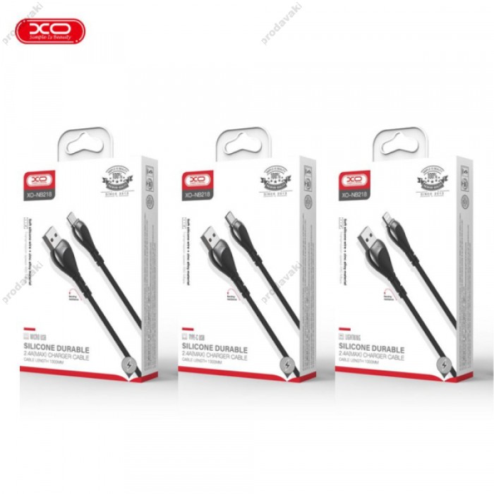 Кабель XO NB218 2.4A/1M Zinc Alloy Anti-Breakage Silicone Micro кабель Чорний