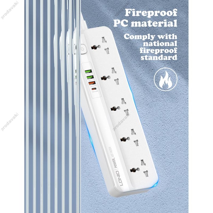 Подовжувач мережевий фільтр LDNIO SC5415 PD20W / QC18W 3USB / 1Type-C 5 Sockets